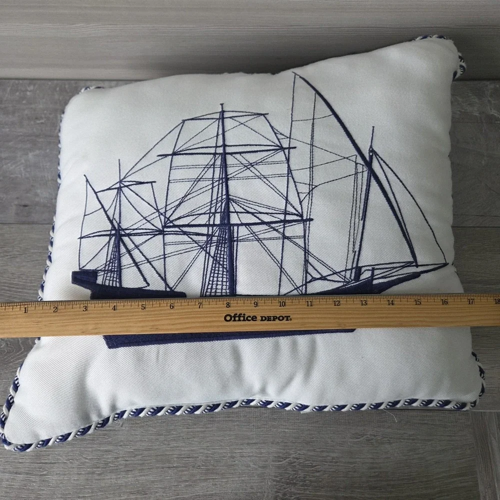 Pier 1 Nautical Embroidered Sea Boat Ship Throw Pillow 18‎ X 16